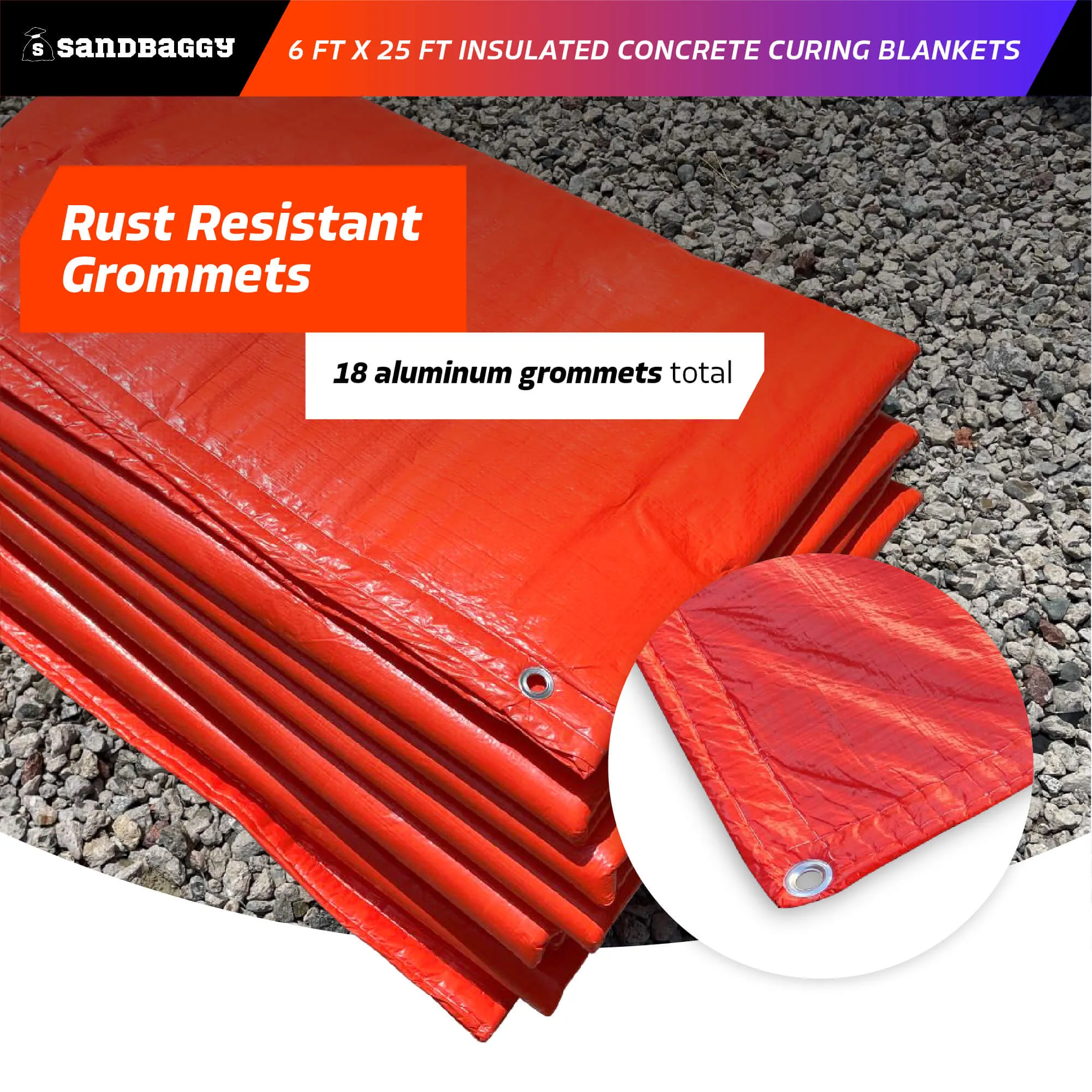 6 ft x 25 ft Insulated Concrete Curing Blankets - Weatherproof Cement Tarp